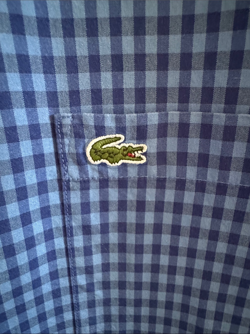 Lacoste Blue Plaid Button-Down Shirt with Crocodile Patch
